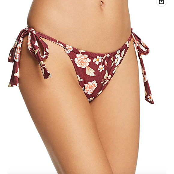 MINKPINK Rhapsody Tie Bikini Bottom Burgandy Size Small NWT - Picture 1 of 3